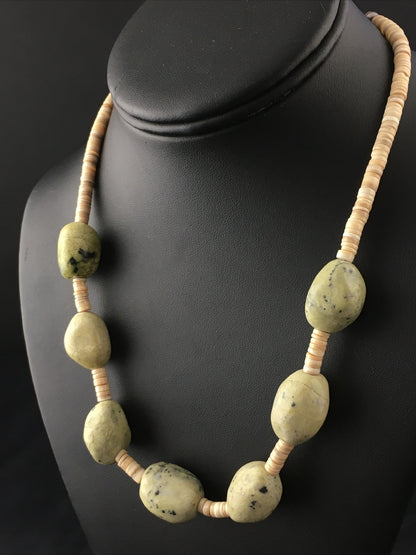 Chunky er Navajo Sterling Silver Jasper Shell Beads Necklace 17" 10247