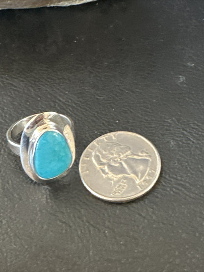 WoMens Sterling Silver Blue Kingman Turquoise Ring Size 7.5 17685