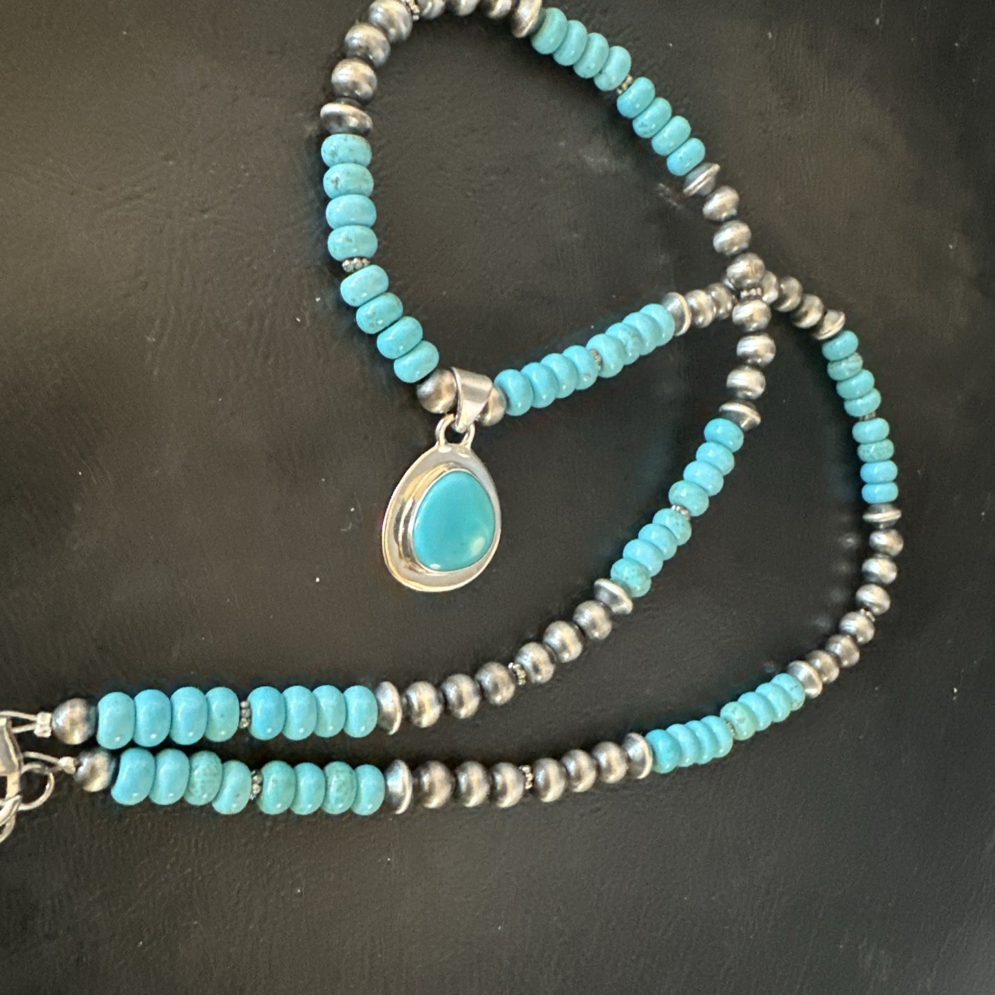 WoMens Blue Kingman Turquoise Pendant Navajo Sterling Silver Necklace 21" 19055