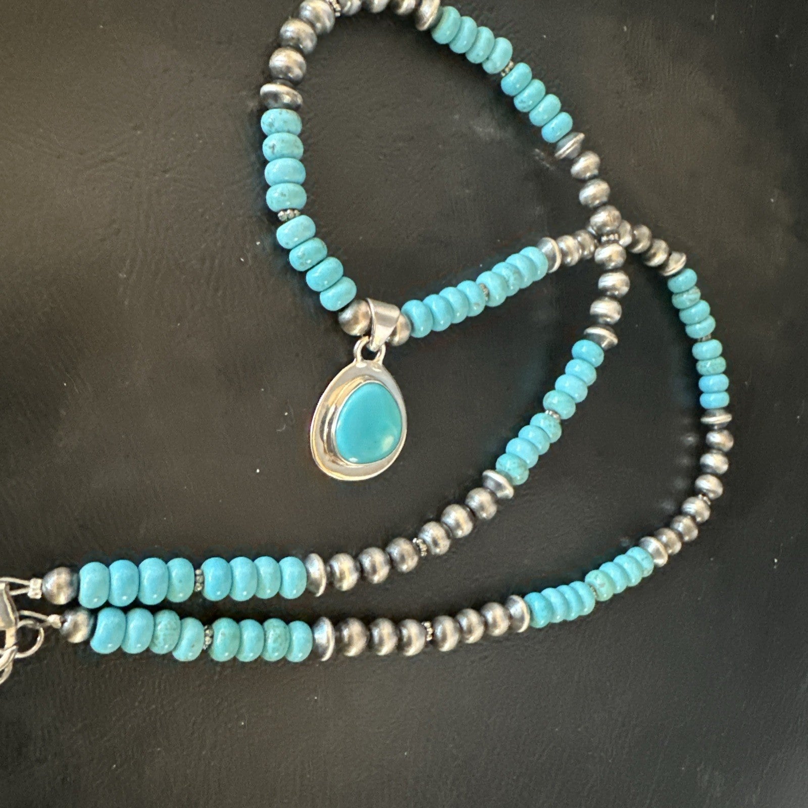 WoMens Blue Kingman Turquoise Pendant Navajo Sterling Silver Necklace 21" 19055