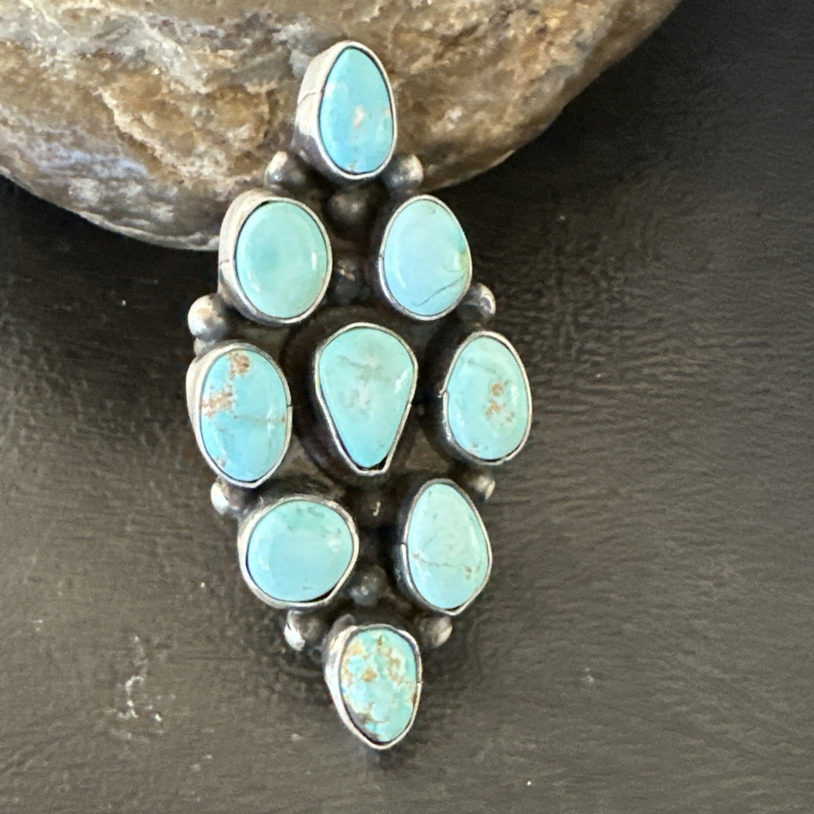 Navajo Sterling Silver Cluster Blue Turquoise 9 Stone Ring Sz 9 18600