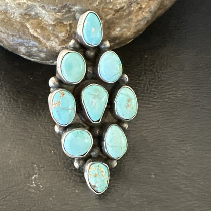 Navajo Sterling Silver Cluster Blue Turquoise 9 Stone Ring Sz 9 18600