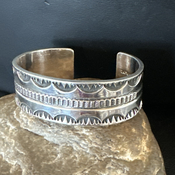 Stamped Cuff Bracelet Navajo | Sterling Silver | Authentic Native American Handmade | 18042