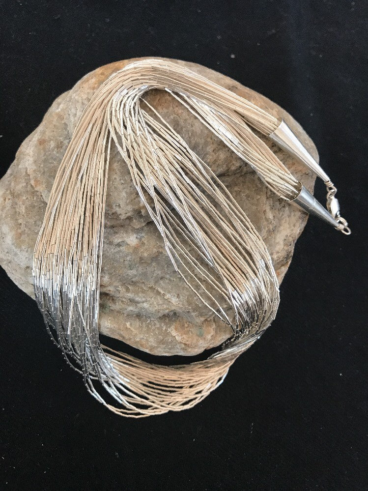 Liquid Tube Beads Heishi 30 Strands Sterling Silver Necklace 17" 10061
