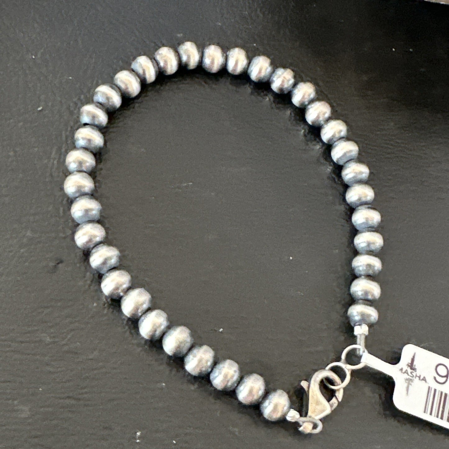 Native American Navajo 5mm Beads 7” Sterling Silver Bracelet 99957