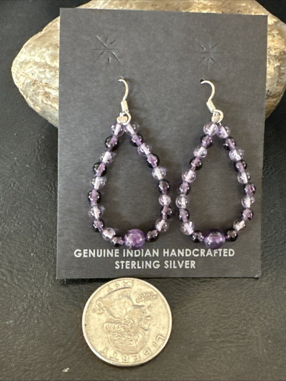 Purple Amethyst Bead Navajo Sterling Silver 1" Earrings 18639