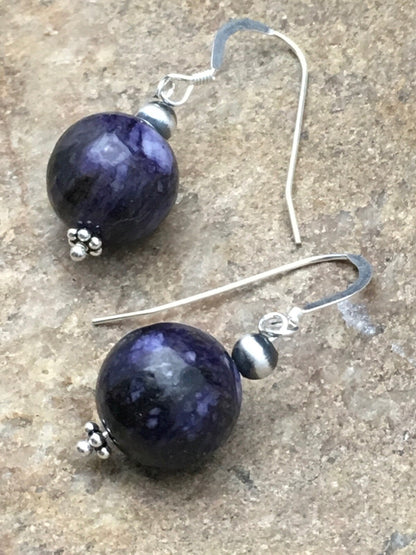 Denim Lapis Chunky Southwestern Sterling Silver Dangle Earrings 02804