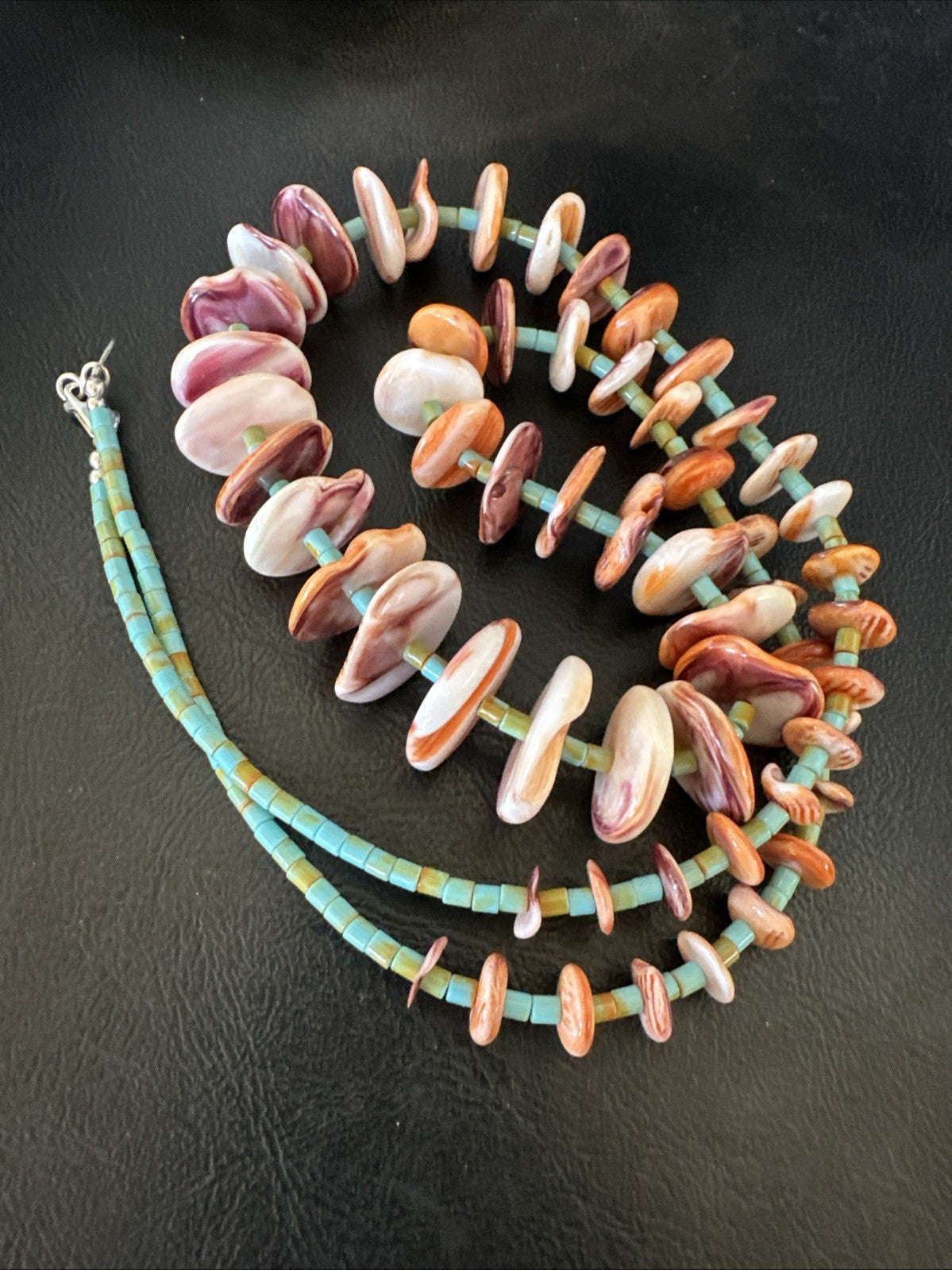Orange Spiny Oyster Turquoise Navajo Pearls Sterling Silver Necklace 27” 19466