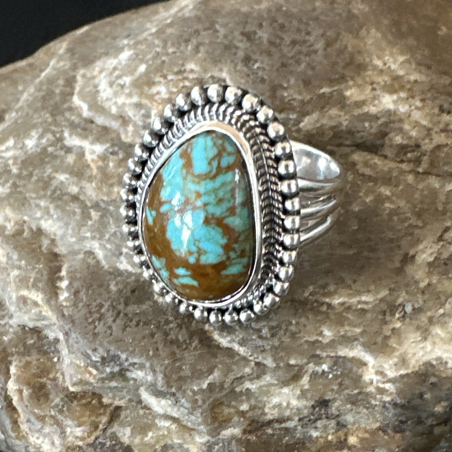 Blue Turquoise #8 Navajo Sterling Silver  Ring Size 8 18828