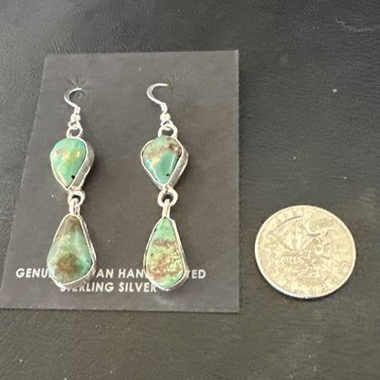 Green Royston Turquoise Navajo Sterling Silver Dangle Earrings 19415