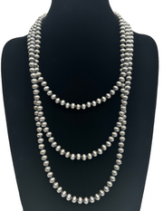 8mm Navajo Pearls 60"Single Strand Necklace | Sterling Silver | Authentic Native American Handmade