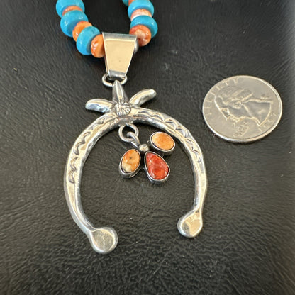 Mens Blue Turquoise Spiny Naja Pendant Navajo Sterling Silver Necklace 23" 17691