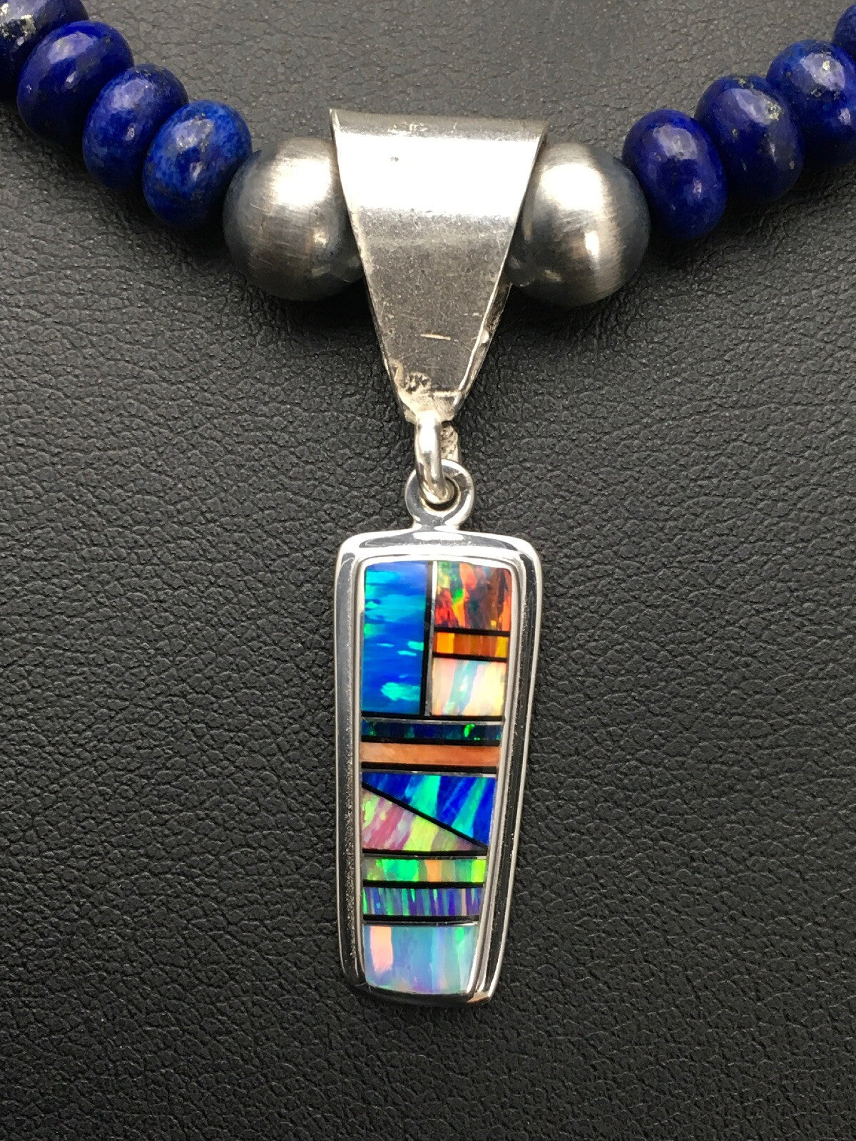 NAVAJO Sterling Silver Necklace Lapis Opal Pendant Set 22" 2907