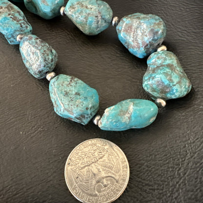 Mens Womens Chunky Blue Nugget Turquoise Navajo Sterling Silver Necklace 18673