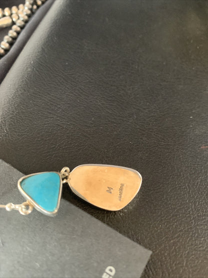 Blue Kingman Turquoise Navajo Sterling Silver Dangle Earrings 14073