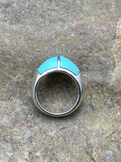 Native American Turquoise Inlay Navajo Sterling Silver Ring Sz 5.5 4034