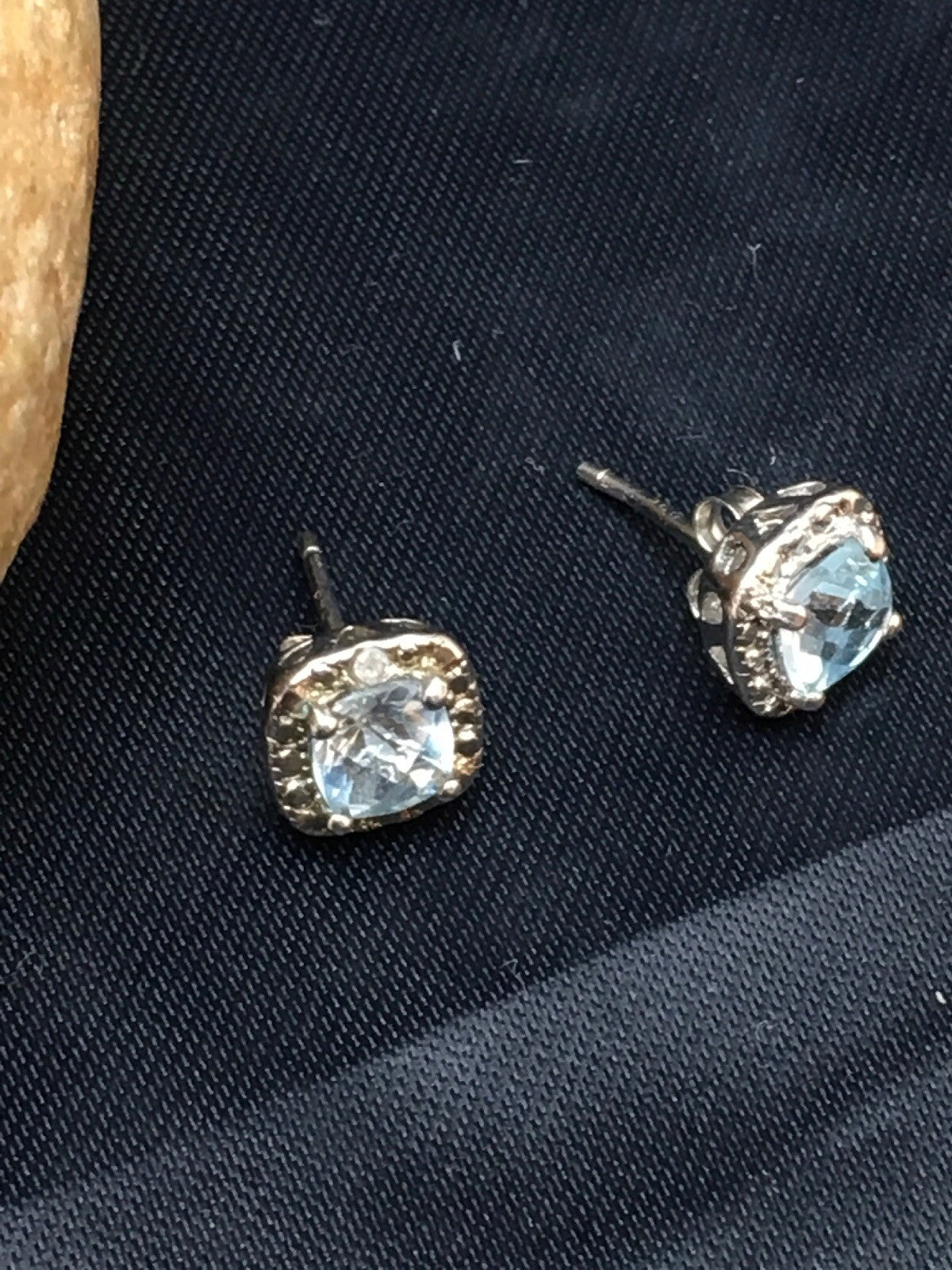 Native American Blue Topaz Studs Navajo Sterling Silver Earrings 08987
