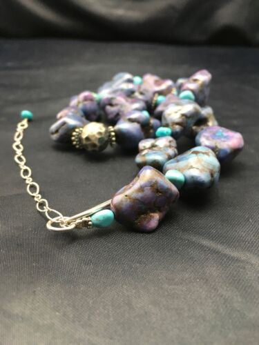 Navajo Turquoise & Magnesite Nugget Necklace Sterling Silver 19" 4514