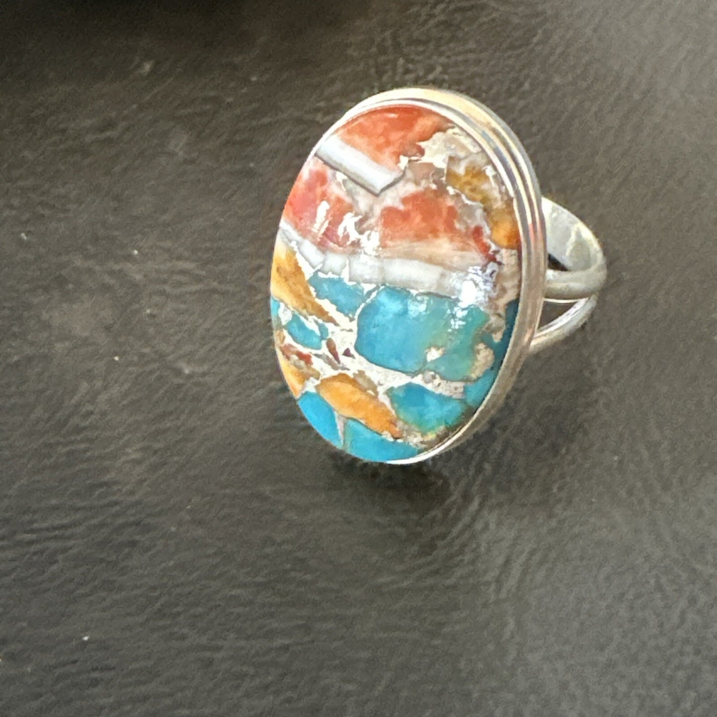 Blue Turquoise Spiny Oyster Southwestern Sterling Silver Ring Size 9 18461