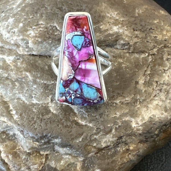Blue Turquoise Spiny Oyster Southwestern Ring Size 6 | Sterling Silver | Authentic Native American Handmade | 18473