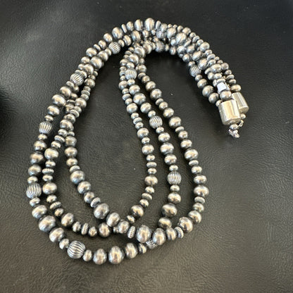 Mixed Bead Bib Sterling Silver Navajo Pearls Necklace 22” 3S 94422