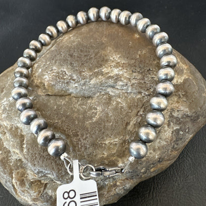 Native American Navajo 6mm Beads 7” Sterling Silver Bracelet 99967