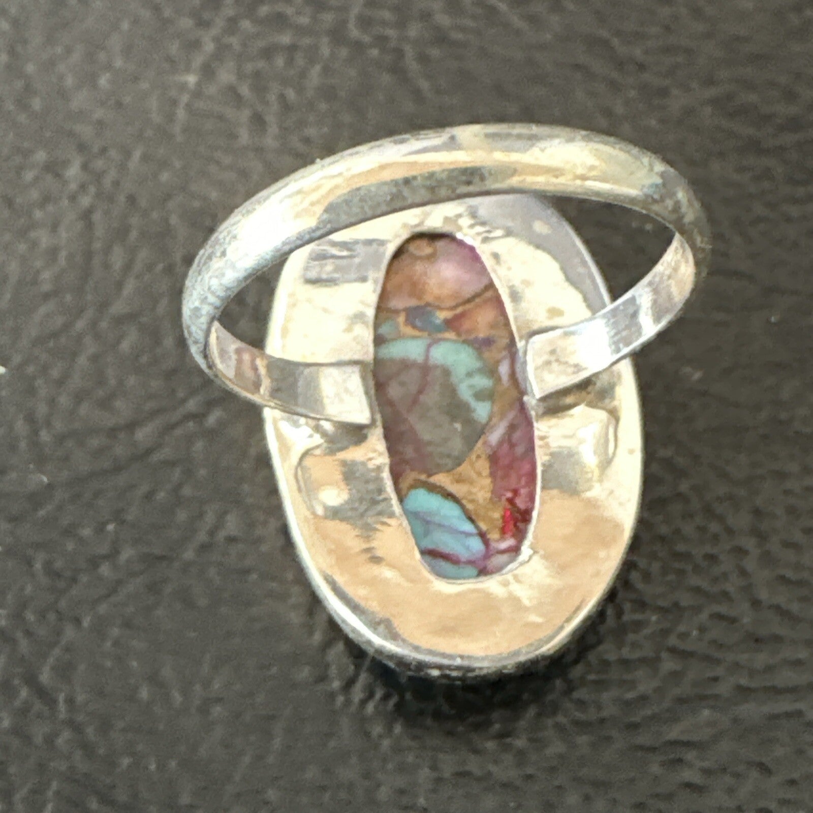 Blue Turquoise Spiny Oyster Southwestern Sterling Silver Ring Size 7 18495