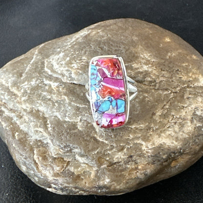Blue Turquoise Spiny Oyster Southwestern Sterling Silver Ring Size 7 18492