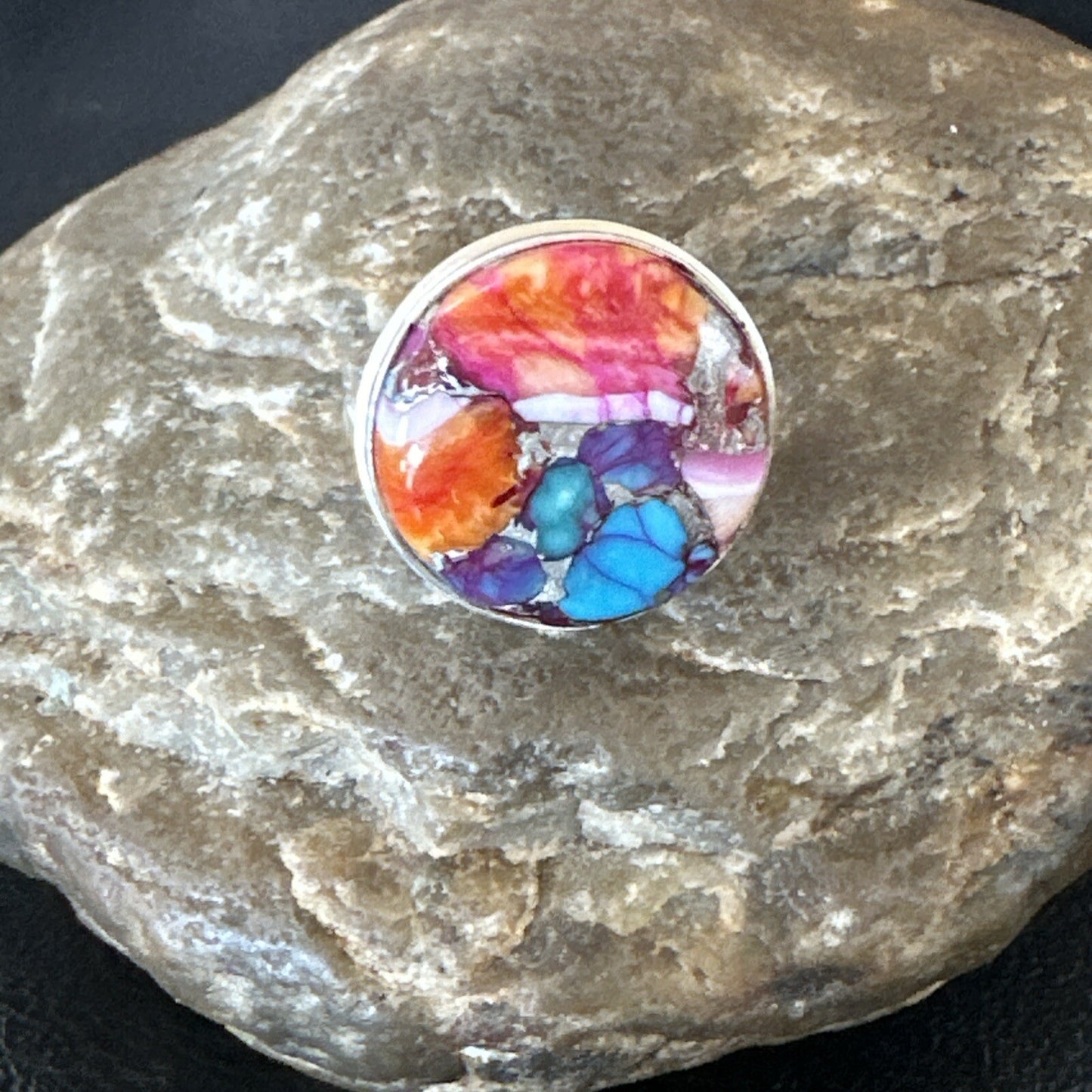 Blue Turquoise Spiny Oyster Navajo Sterling Silver Ring Size 8 18248