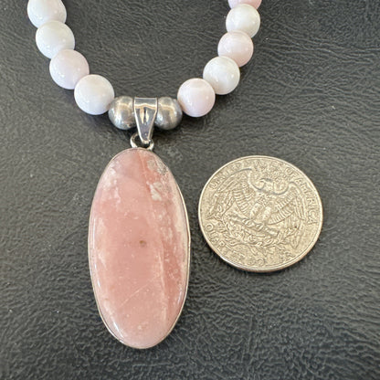 Southwestern Sterling Silver Pink Queen Conch Bead Necklace Pendant 20" 19582