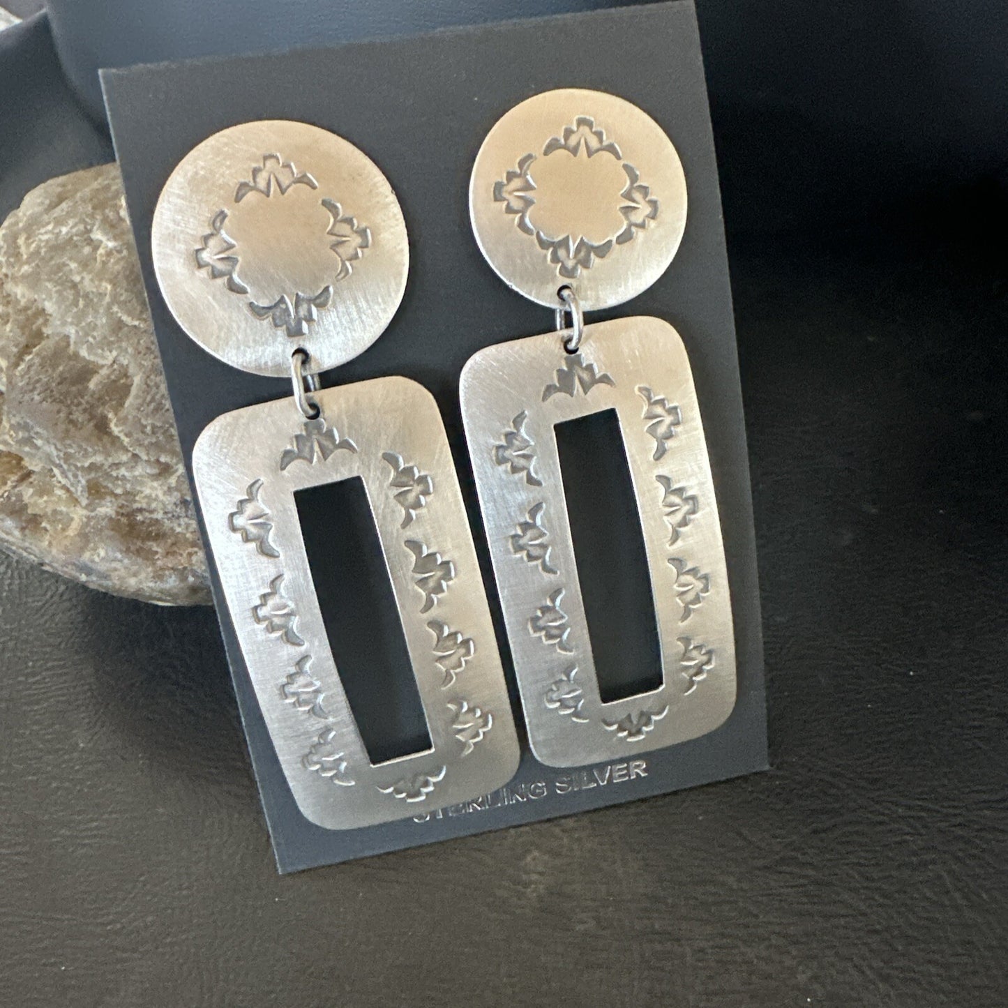 Popular Navajo Stamped Sterling Silver Stamped Handmade Earrings  2.75" 17859