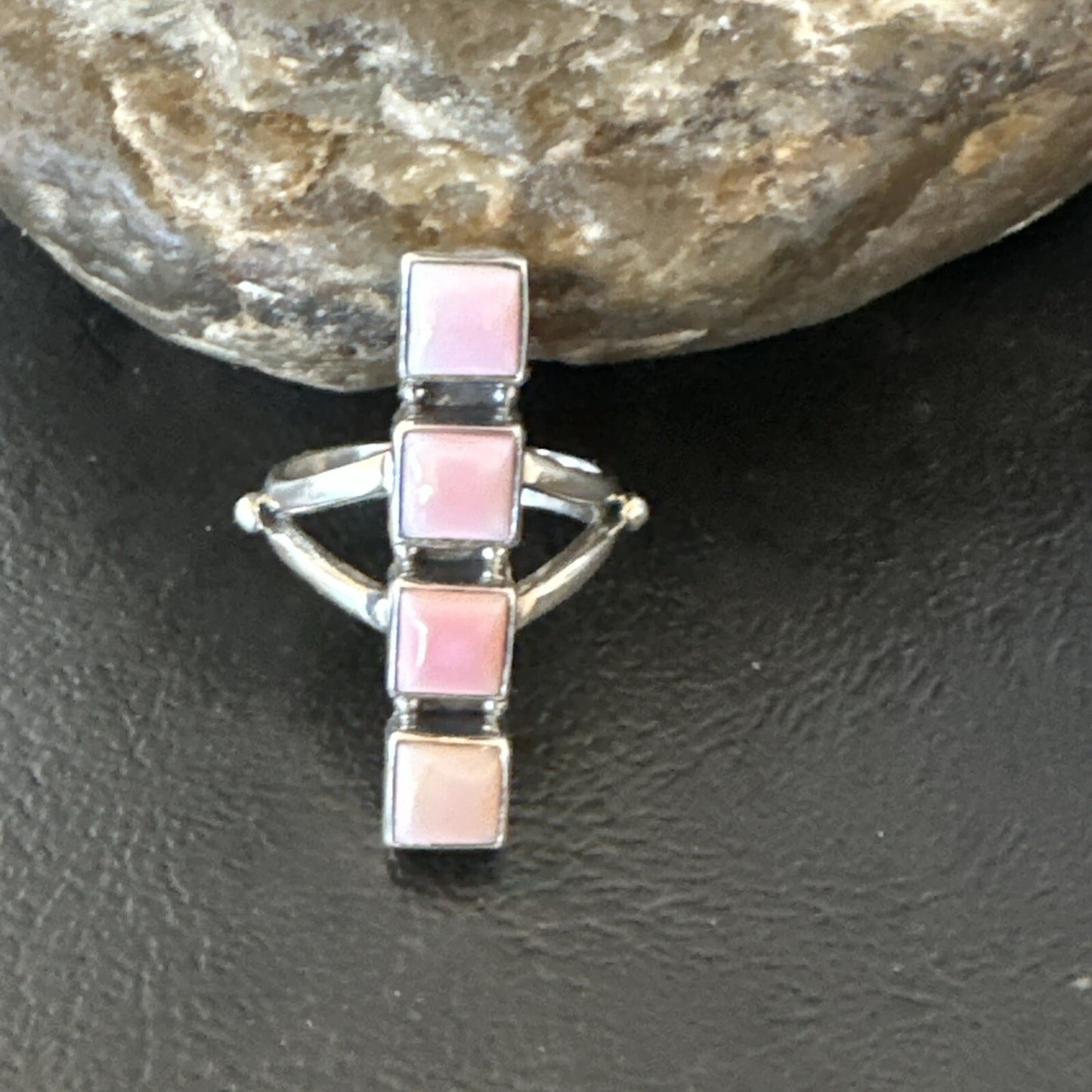 Gorgeous Square Pink Conch Cluster Ring Handmade Navajo Sz 8.5 18781