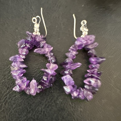 Purple Amethyst Nugget Bead Sterling Silver 1" Earrings 19019