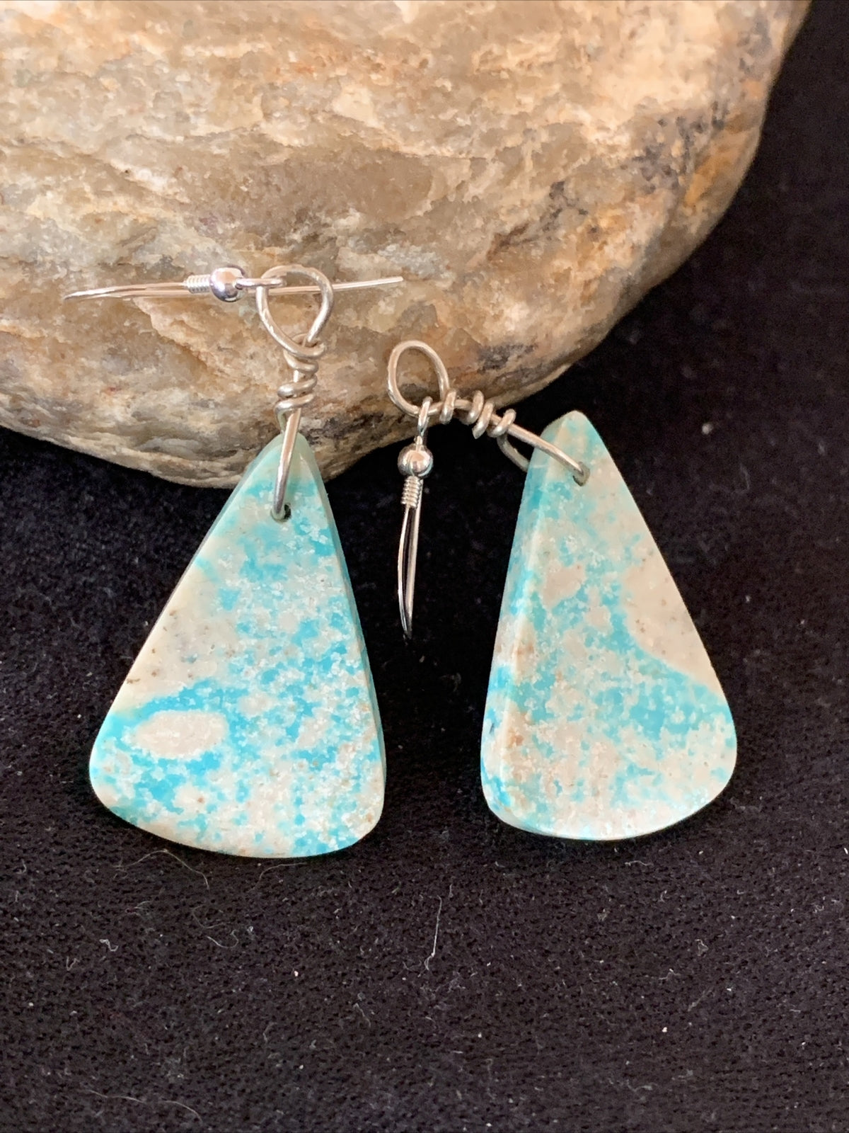 Navajo Slab Turquoise Sterling Silver Dangle Earrings 10125