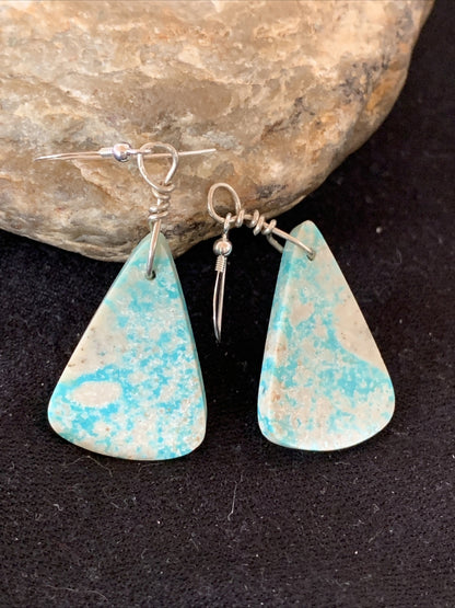 Navajo Slab Turquoise Sterling Silver Dangle Earrings 10125