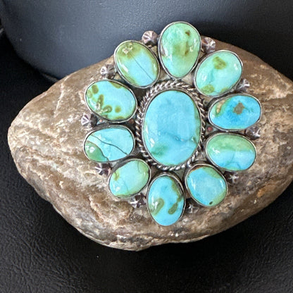 Sonoran Gold Green Turquoise Navajo Sterling Silver Cluster Ring Size 11 16033N