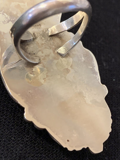 Southwestern Sterling Silver White Buffalo Purple Stone Ring Sz 8.5 00399