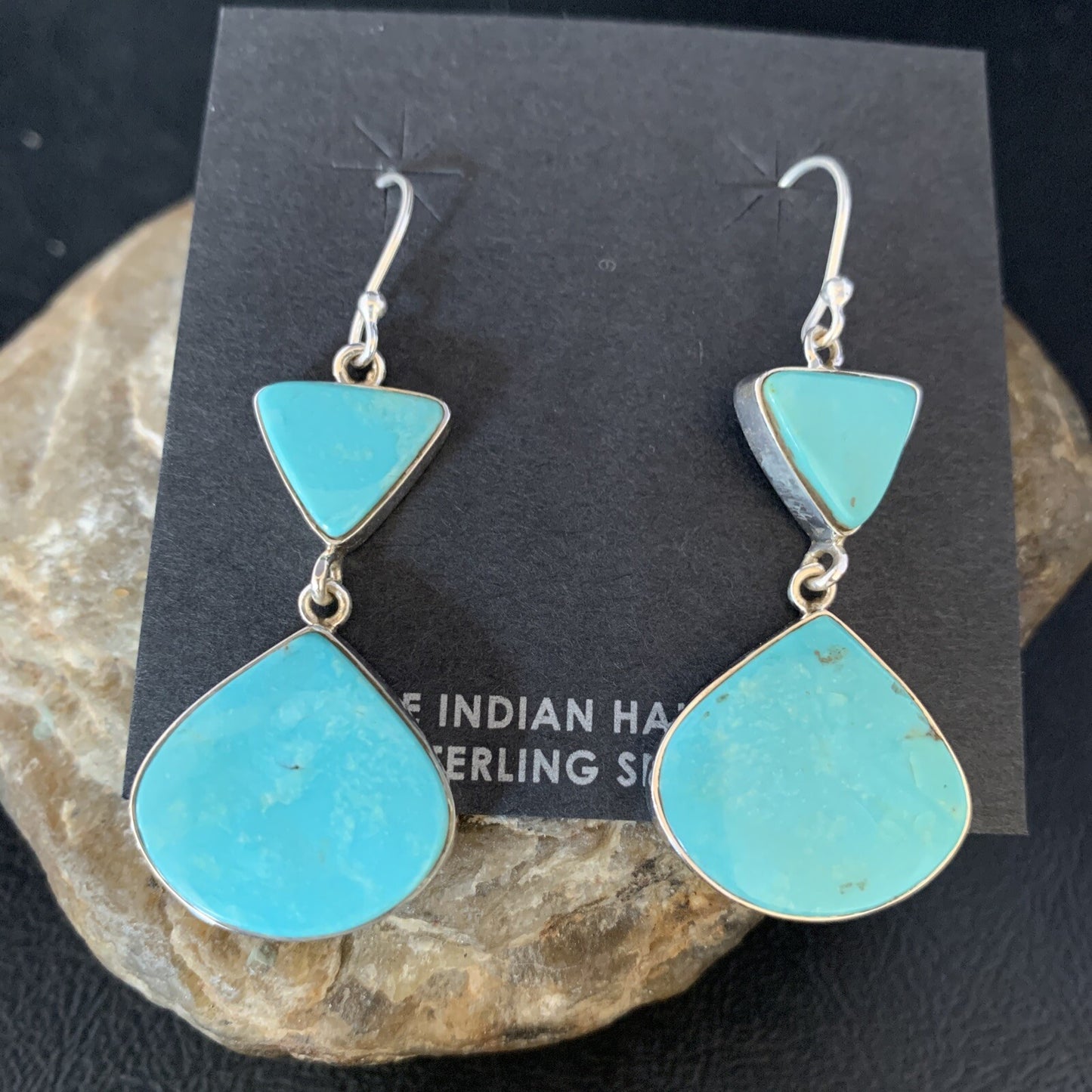 Kingman Turquoise Navajo Sterling Silver Dangle Earrings 1.5" 14011