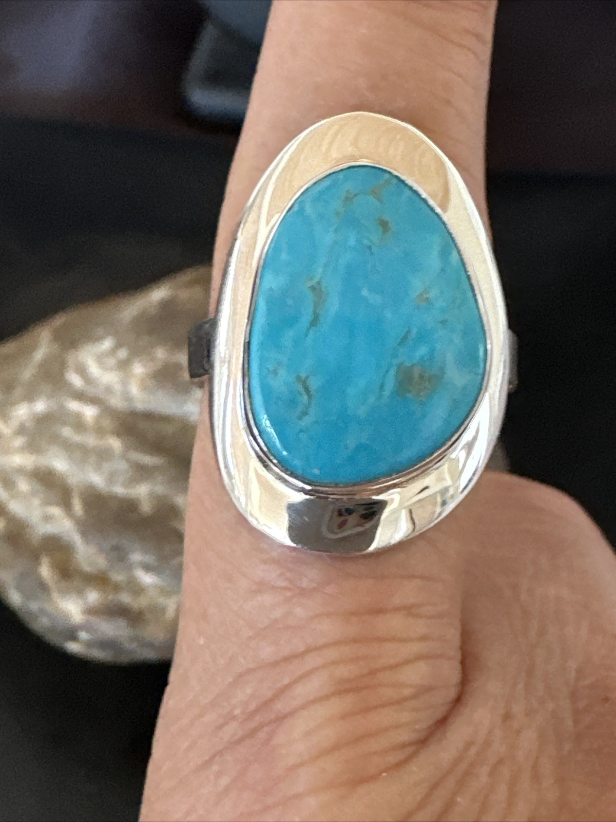 Sterling Silver Blue Kingman Turquoise Ring Size 10 17679