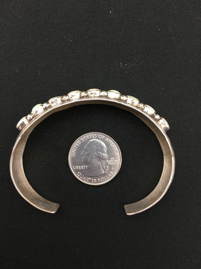 White Opal Navajo Sterling Silver Native American Cuff Bracelet 4734