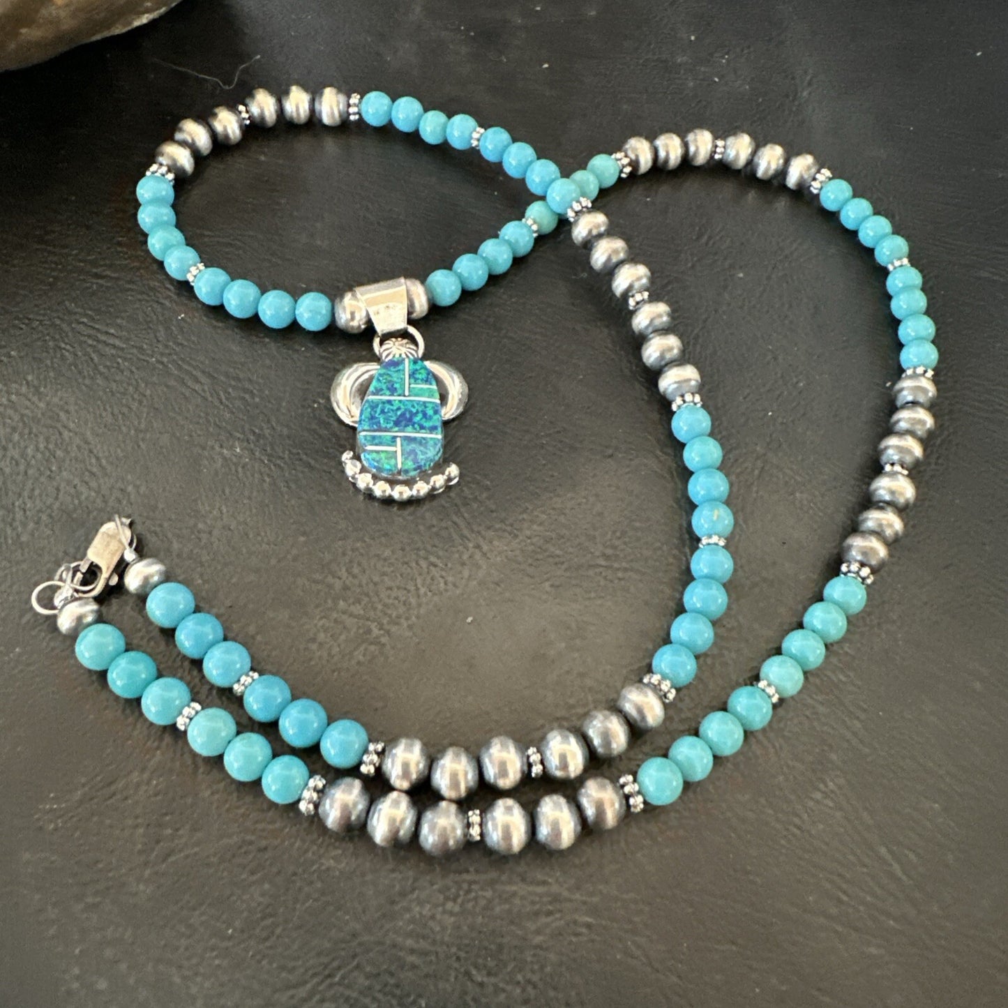 Blue Opal Pendant Turquoise Navajo Sterling Silver Necklace 23" 18736