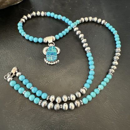 Blue Opal Pendant Turquoise Navajo Sterling Silver Necklace 23" 18736