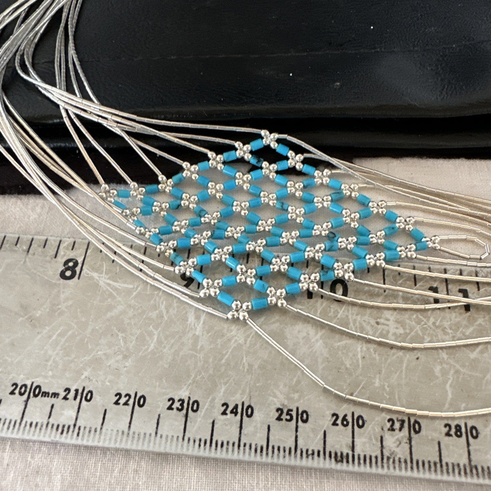 Turquoise Heishi Tubes Pendant 7 Strand Liquid Sterling Silver Necklace 19748