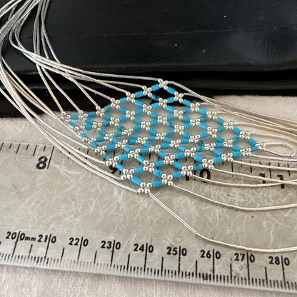Turquoise Heishi Tubes Pendant 7 Strand Liquid Sterling Silver Necklace 19748