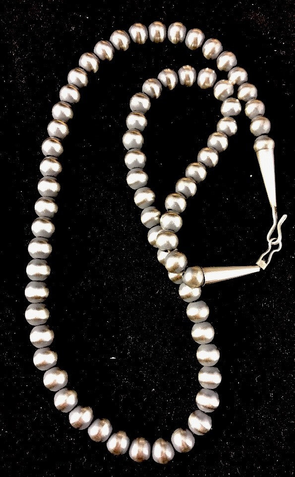 Native American 5mm Sterling Silver Beads Navajo 20" Hook & Eye Cone Necklace