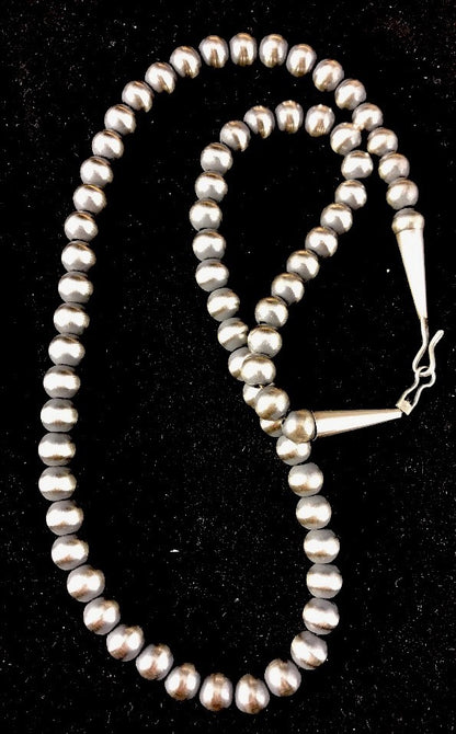 Native American 5mm Sterling Silver Beads Navajo 20" Hook & Eye Cone Necklace