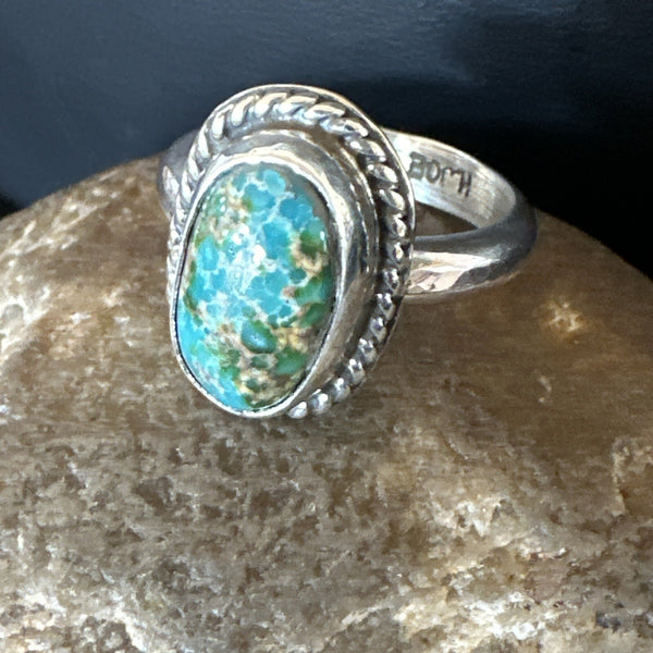 Women's Blue Sonoran Turquoise Navajo Ring Size 10 | Sterling Silver | Authentic Native American Handmade | 18004