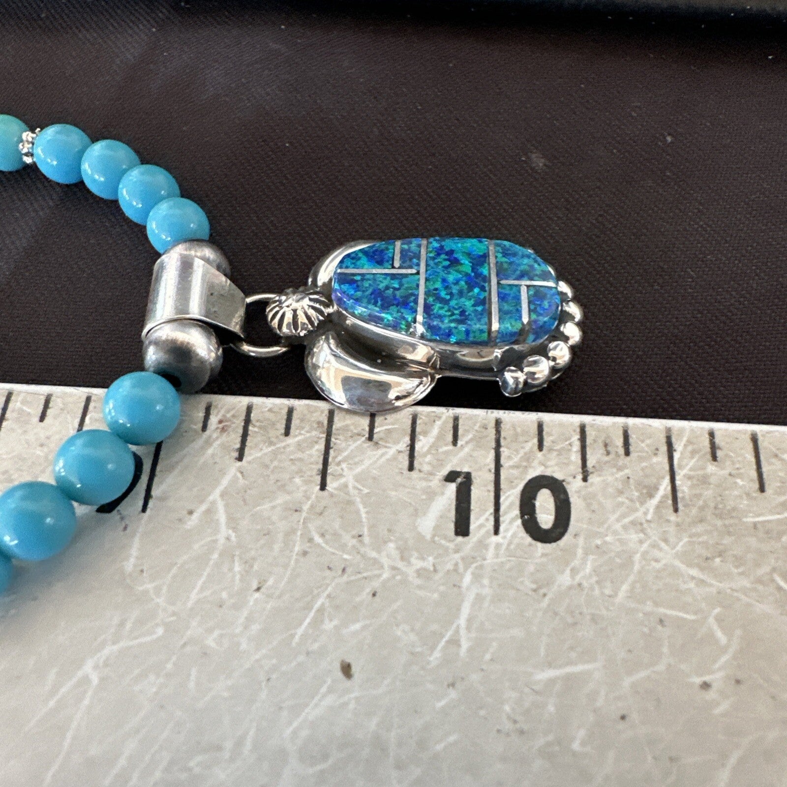 Blue Opal Pendant Turquoise Navajo Sterling Silver Necklace 23" 18736
