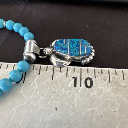 Blue Opal Pendant Turquoise Navajo Sterling Silver Necklace 23" 18736