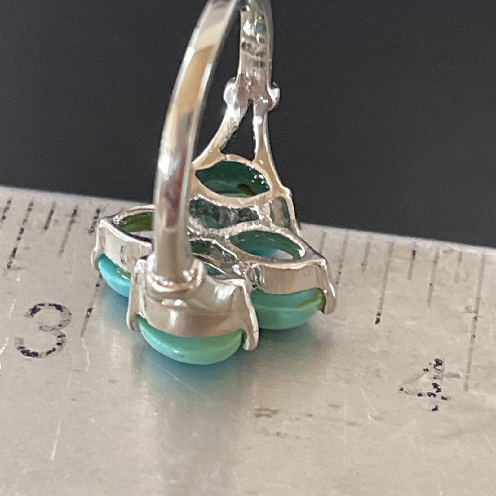 Blue Turquoise Navajo Sterling Silver Cluster Ring Size 6.5 11448